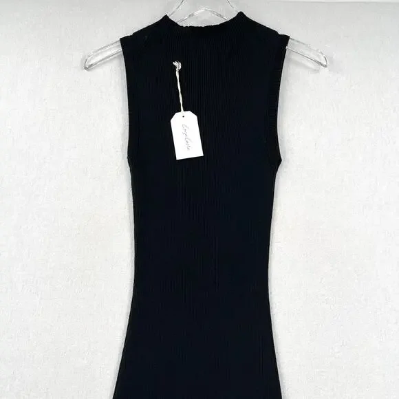 ENZA COSTA Silk Sweater Knit Mockneck Dress Women Small Black Sleeveless Knit